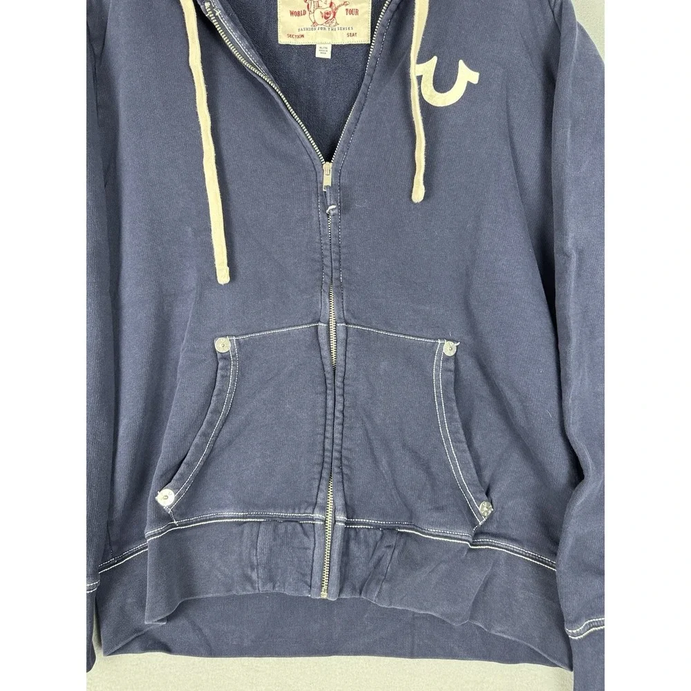 True Religion World Tour Buddha Full Zip Hoodie Navy Men's XL Y2K Casual Logo